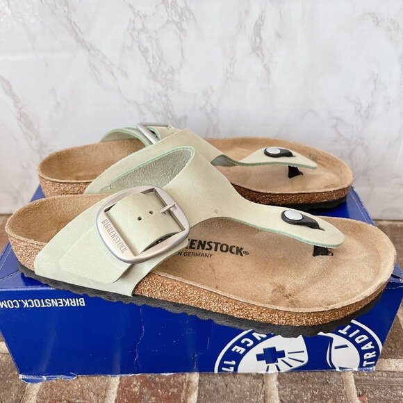 Birkenstock Gizeh Big Buckle Thong Sandal Faded Lime Leather EU 39 US 8- 8.5 W - Picture 6 of 13